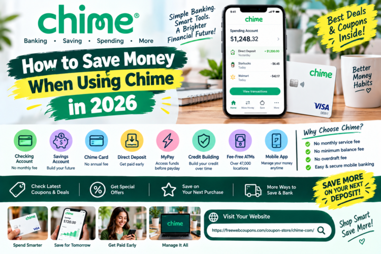 Chime Coupons, Chime Promo Codes, Chime Coupon Codes, Chime Deals, Chime Discounts, Chime Offers, Chime Promotion, Chime Promo, Chime Sign Up Offer, Chime Banking, Chime Checking Account, Chime Savings Account, Chime Card, Chime Credit Card, Chime Credit Builder, Chime MyPay, Chime Direct Deposit, Chime Early Pay, Chime Cash Back, Chime Savings APY, Chime Banking App, Online Banking, Digital Banking, Fee-Free Banking, Mobile Banking, Chime Deals 2026, Chime Offers 2026, FreeWebCoupons.